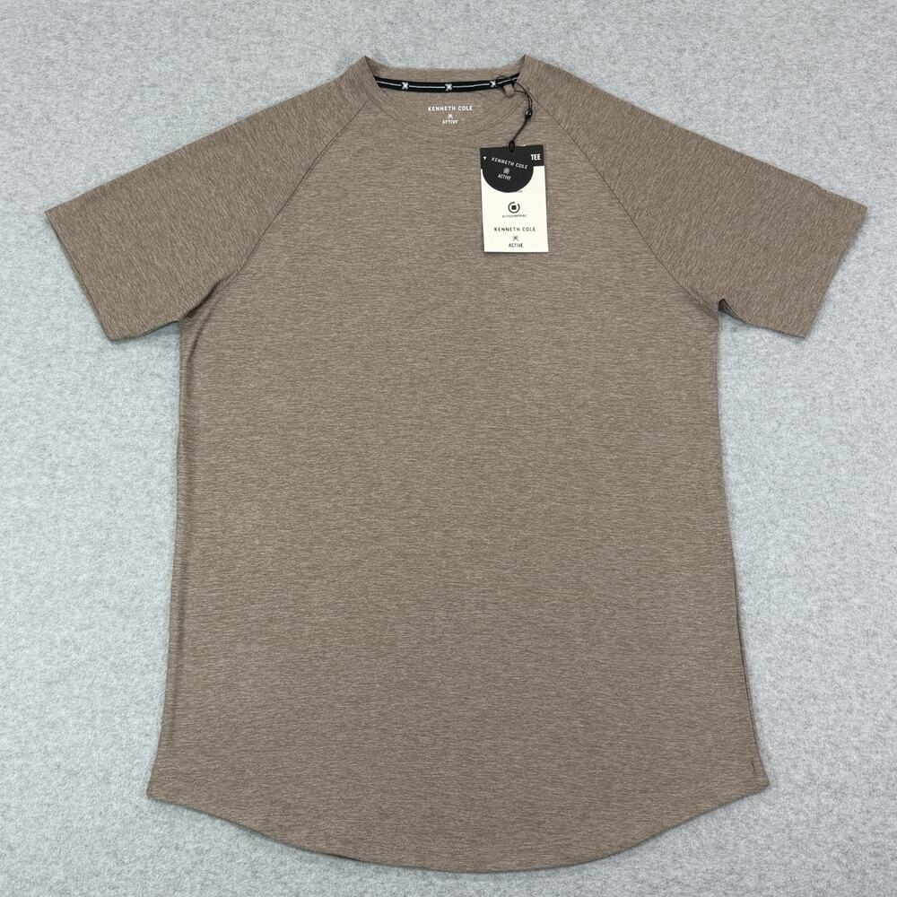 Kenneth Cole Active Mens Tech Raglan SS Tee Latte Tan Small S Curved Hem NWT